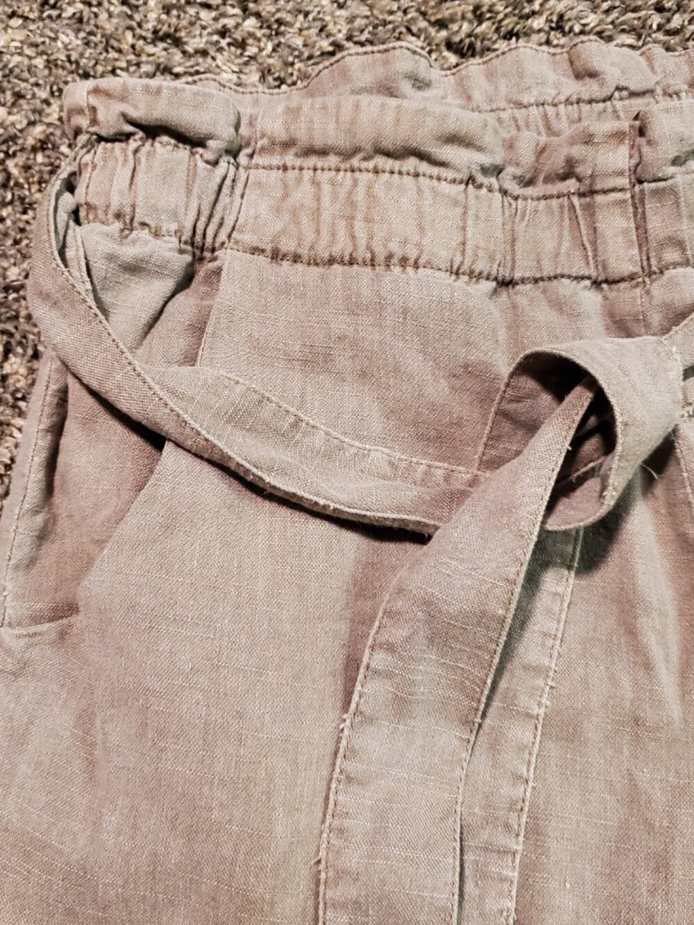 Free People Beige Linen Ankle Jogger Stretch Waist Pants - Picture 3 of 6